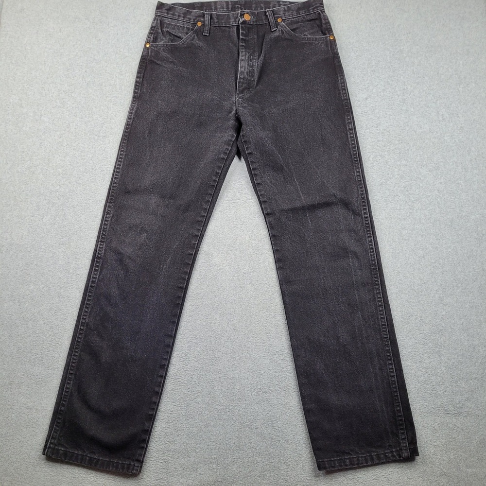 Wrangler 1013MWZWK Jeans Mens 34x32 Black Denim Straight Leg Cowboy Cut